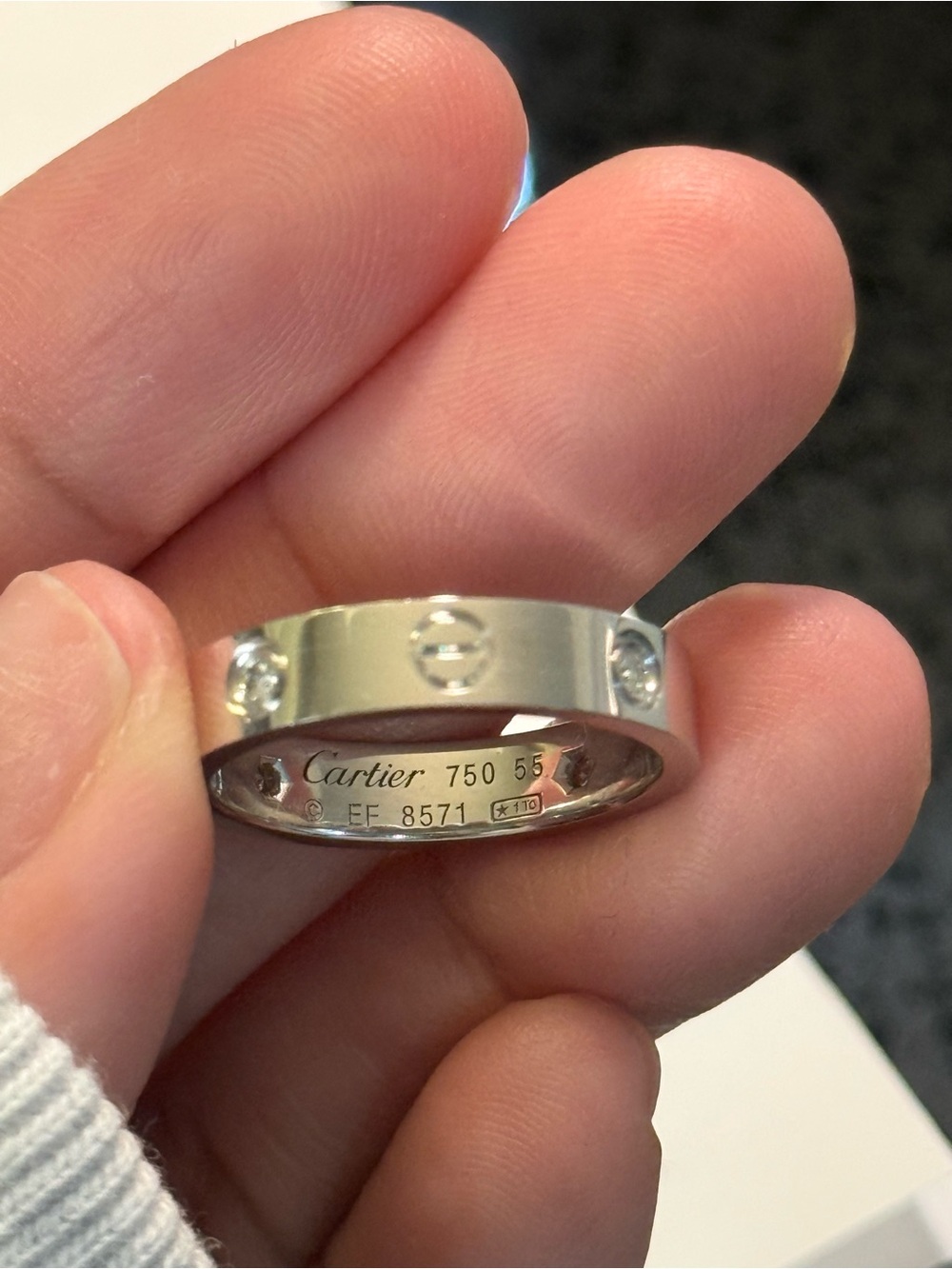 18K White Gold Cartier LOVE Ring 4 Diamonds